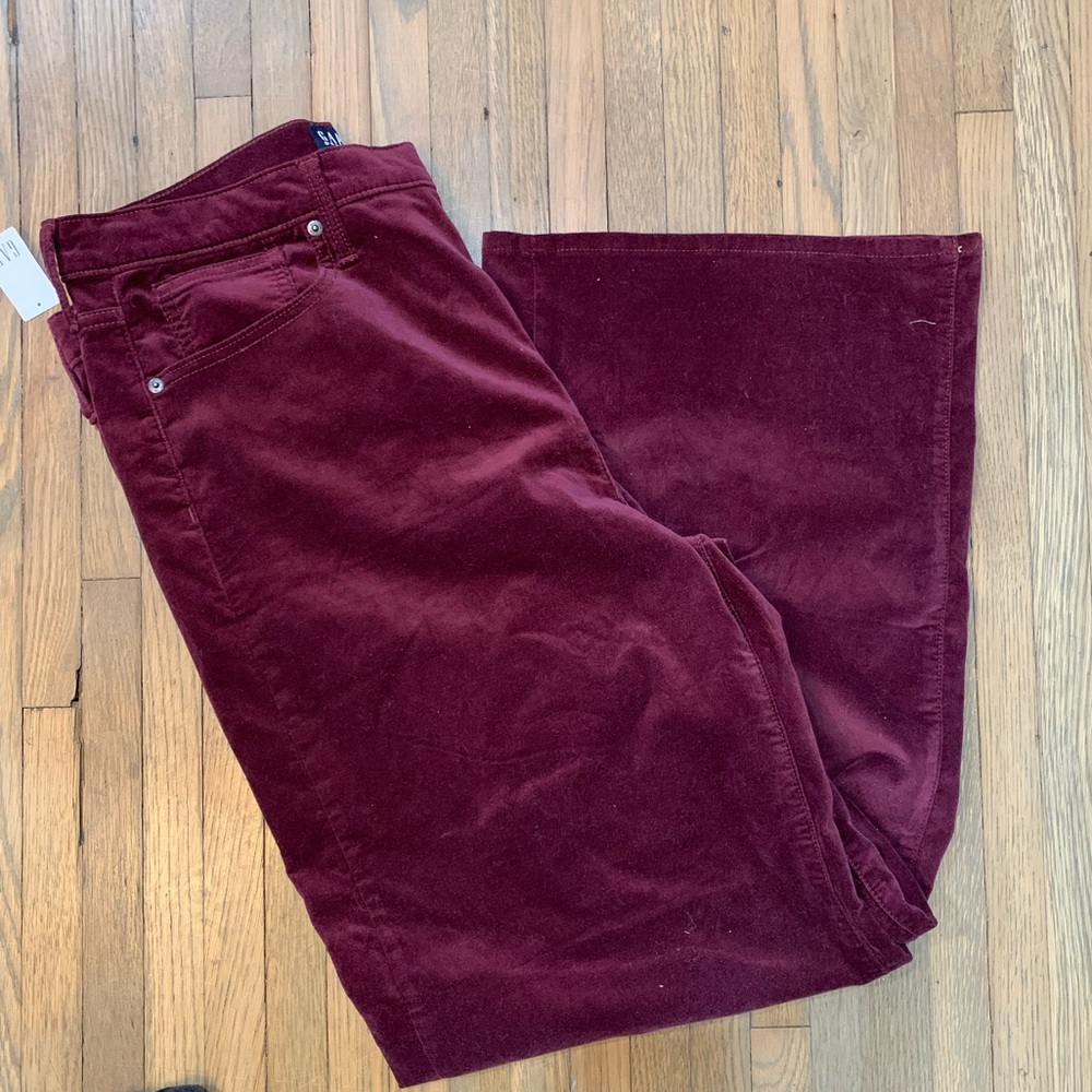 Gap NWT Burgundy Wide Leg Velvet Dress Pants Size 16 High Rise Holiday Trousers - Picture 7 of 7